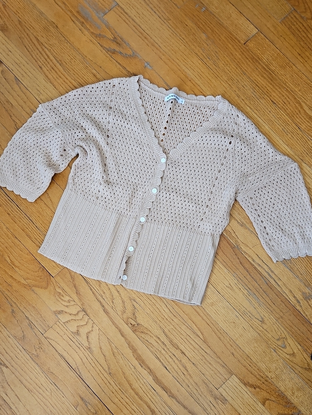 Beige Knit Button-Front Women's Cardigan Sweater